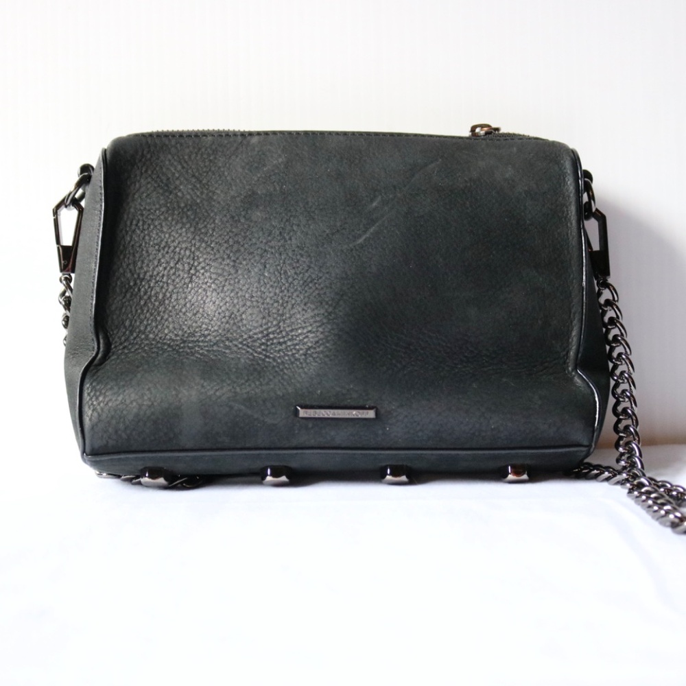 Rebecca Minkoff Black Suede Leather Avery Crossbody Chain Link Strap